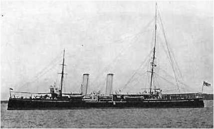 HMS Thetis showing the extended mast carrying the antenna