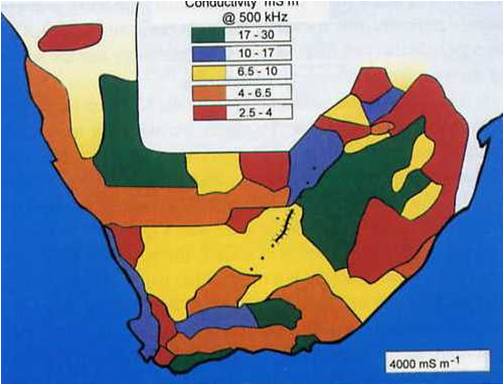 Map of ground conductivity in South Africa after Vice