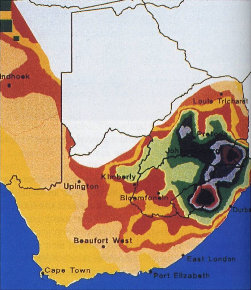 Map of lightning ground flash distribution in South Africa (Eskom[18])